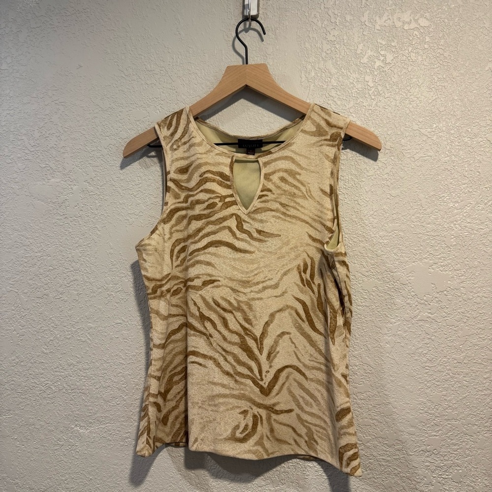 EUC Tesori Beige Cream and Brown Patterned Tank Top Size Small